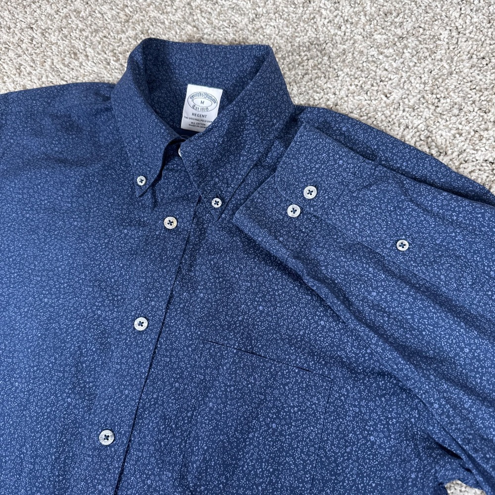Brooks Brothers Shirt Mens M Navy Blue Micro Floral Regent Cotton Button Down
